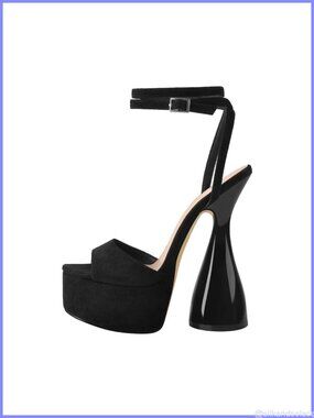 Faux Suede Platform Heeled Sandals Slingback Block High Heels Open Toe Ankle
